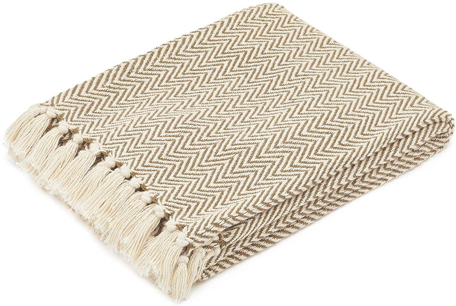 Beige herringbone throw deals